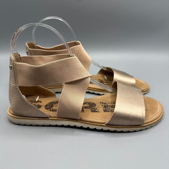 Sorel Ella Sandals Womens Elastic Criss Cross Flat Leather Size 8 - Picture 1 of 11